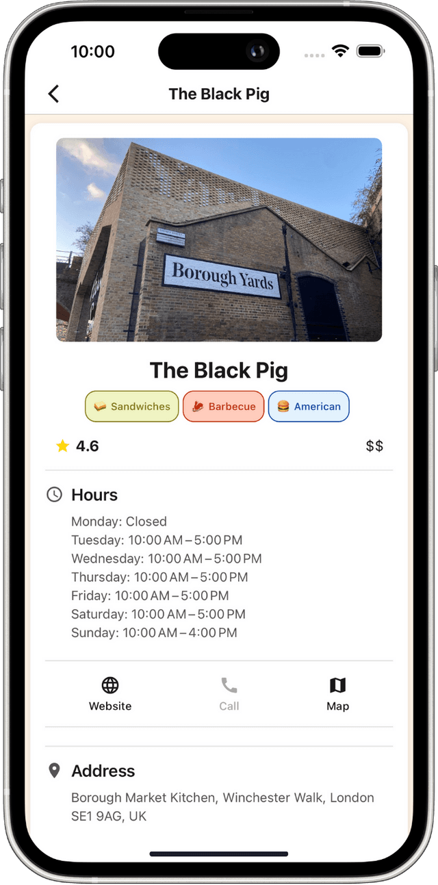 BiteHive App Detail View Screenshot