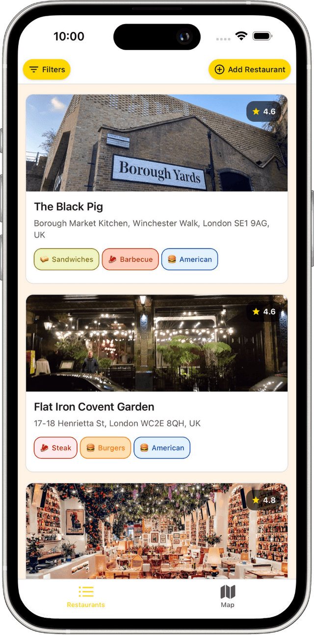 BiteHive App List View Screenshot